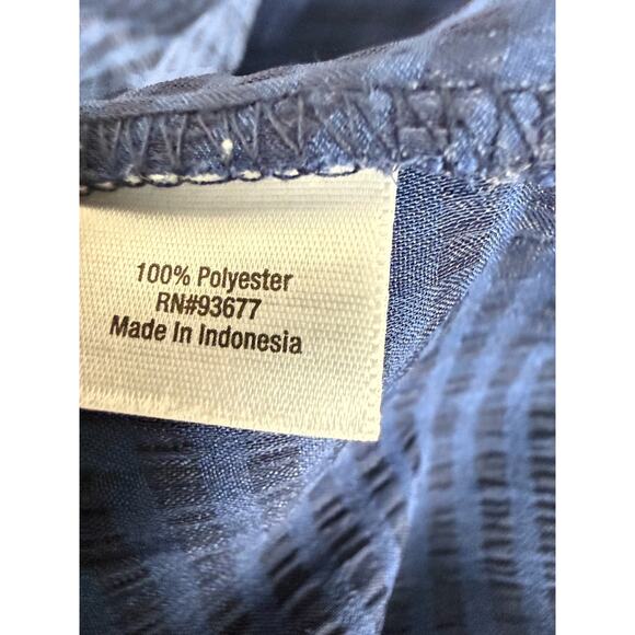 ANA A New Approach Size L Casual Semi Sheer Pleated Top Navy Short Sleeve - Picture 5 of 7